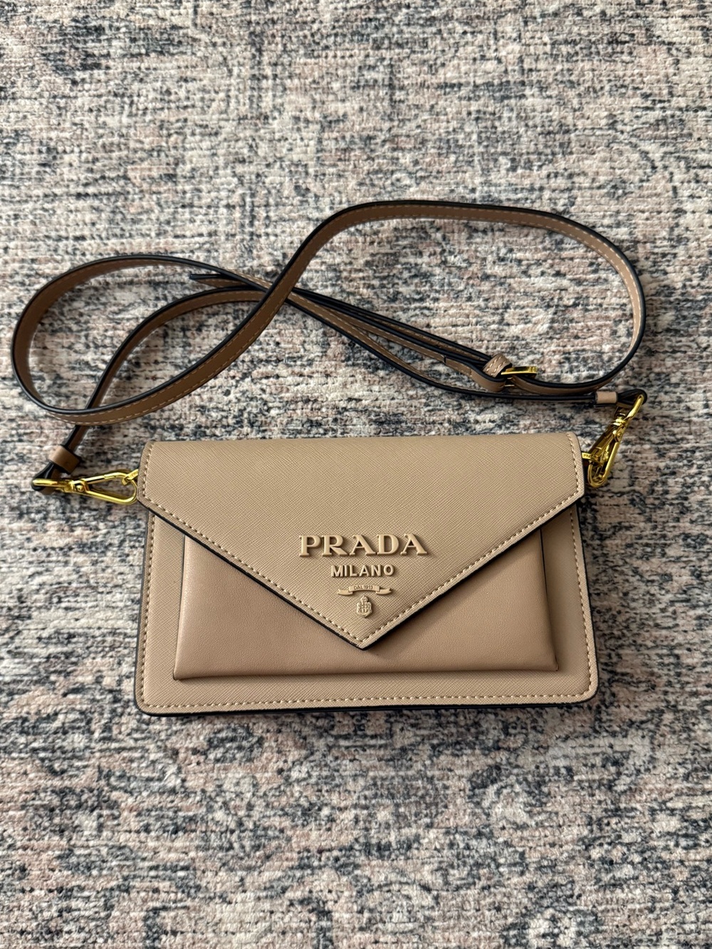 Prada Taupe Leather Envelope Crossbody with Gold Hardware